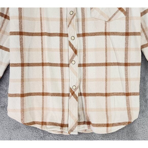 Idyllwind Shirt Womens XS Cream Tan Plaid Flannel Western Pearl Snap Long Sleeve - Picture 7 of 11
